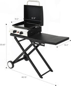 Bonnlo Foldable Flat Top Grill with 2 Burner & Lid, Powerful 20,000 BTU Propane Gas Grills with Ignition, Enamel Griddle, Side Shelf & Portable Cart with Wheels for Outdoor Camping Hibachi Grill Use