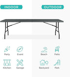 Best Choice Products 8ft Plastic Folding Table, Indoor Outdoor Heavy Duty Portable w/Handle, Lock for Picnic, Party, Pong, Camping - Dark Gray
