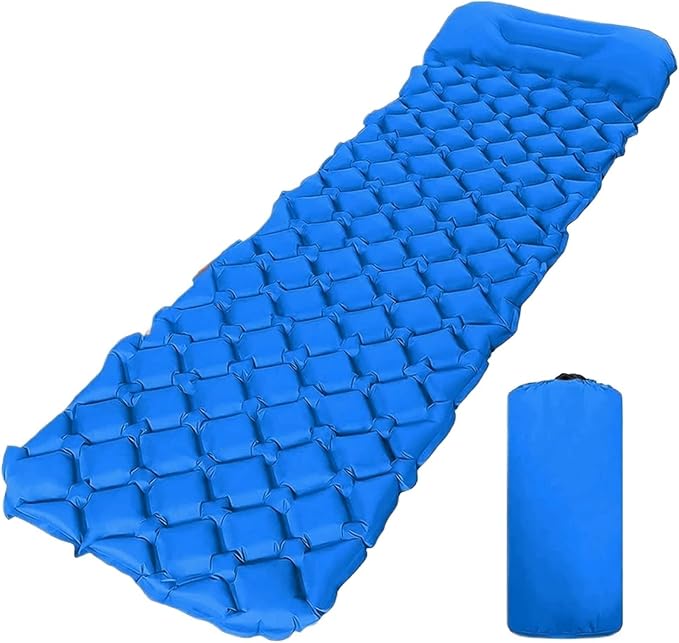 Ultralight Camping Inflatable Sleeping Pad - Built-in Headrest Air Cushion for Travel Hiking Outdoor Adventures(01Royal Blue)