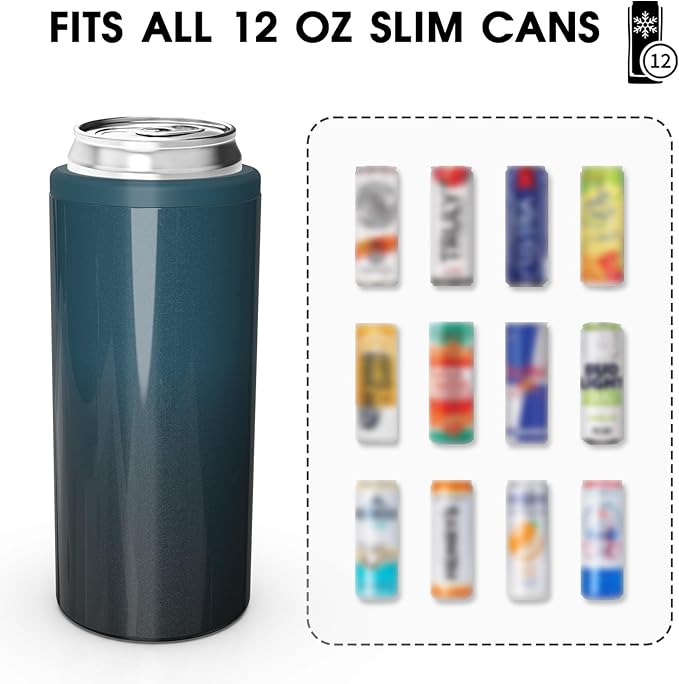 TILUCK Skinny Can Cooler for Slim Beer & Hard Seltzer, Stainless Steel, Doucle-Walled Stainless Steel Insulated Slim Cans, Standard 12 oz (Glitter IndigoBlack)