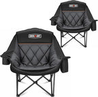 Overmont Oversized XL Camping Chair for Adults - 400lbs Support Heavy-Duty Padded Folding Chair with Side Pocket Cup Holder Cooling Bag for Outdoor Sports Garden Beach Fishing Lawn Black 2pcs