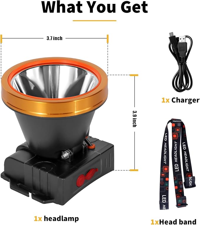 Lokilo Ultra-Bright LED Headlamp,High Lumen Rechargeable and Waterproof Headlight with Adjustable Headband for Night Work and Outdoor Use (Golden-White Light)