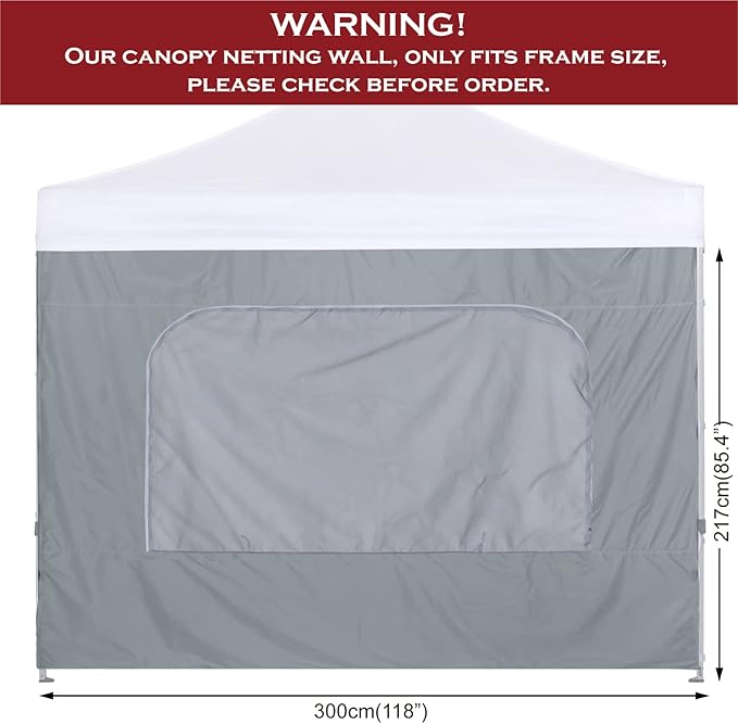 COOSHADE Instant Canopy SunWall 10x10 Canopy SideWall for Pop up Canopy Tent, 1 Pack Sidewall with Mesh Window Only, Grey