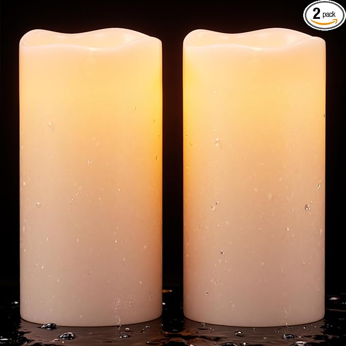Wondise Solar Powered Candles IP65 Outdoor Waterproof Rechargeable LED Candles Battery Operated Dusk to Dawn Plastic for Camping Patio Porch Lanterns(2 Pack, 4" D x 8" H)