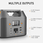 EnginStar Portable Power Station 150W 155Wh Solar Generator 110V 42000mAh Portable Power Bank w/AC Outlet, 6 Outputs External Battery Backup LED Light for Outdoor Camping