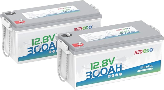 Redodo 12V 300Ah LiFePO4 Lithium Battery (2Pack), 200A BMS, 2560W Power Output, 4000-15000 Deep Cycles & 10-Year Lifetime for Off-Grid Solar Home System, RV