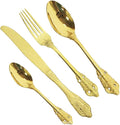 Silverware Flatware Cutlery Set， 4/16/24/32/40/48-piece Palace Tableware Set Retro Embossed Tableware Creative Golden Tableware Knife， Fork and Spoon Set，Golden-10Set-40Pcs