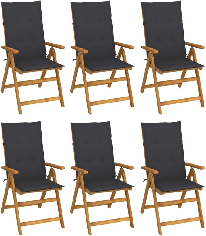 Folding Patio Chairs,Bistro Chair,Patio Funiture,Lawn Chairs,Armchair,Beach Chair,Camp Chair,Coffee Chair,for Outdoor,Fire Pit,Deck,Lawn,Outside,Garden, 6 pcs with Cushions Solid Acacia Wood