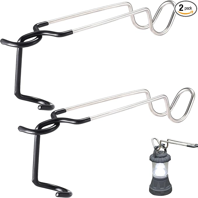 Outdoor Camping Lantern Hook for Tent lamp Hanger, Bird feeders, Garden Lights, Heavy Duty Outdoor Light Hook - Sturdy and Non Slip Pole Hooks for Yard lightings, Decor, 2 PCS