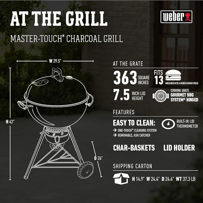 Weber Master-Touch Charcoal Grill, 22-Inch, Deep Ocean Blue – Premium Outdoor BBQ Grill with Tuck-Away Lid Holder & One‑Touch™ Cleaning System, Porcelain‑Enameled Kettle