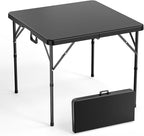 VINGLI 34" Folding in Half Square, Bi-Folding Commercial Table, Portable Plastic Dining Card Table for Kitchen or Outdoor Party Wedding Event, Black