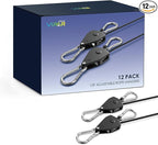 VIPARSPECTRA Retractable Heavy Duty Ratchet Tie Down Straps [12 Pack, 8ft, 75lbs/Pack], Rope Pulley System with Carabiner Hook Rope Adjuster for Hanging Plants/Grow Light/Tents Various Tie-Down Uses