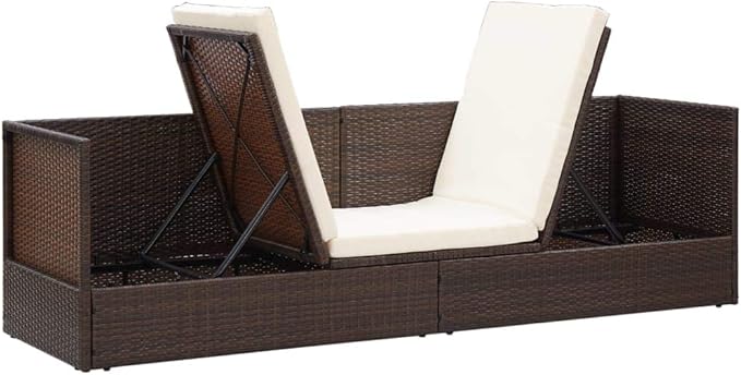 Patio Furniture Camping Chairs Outdoor Chairs Beach Chair Patio Bed with Cushion & Pillows Poly Rattan Brown for Poolside Backyard and Beach
