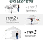 CROWN SHADES 10x10 Pop Up Canopy Tent with 1 Comercial Kit, Instant Commercial Tent with Patended Centerlock, 400D Silver Coated Fabric, 1 Sidewall, 4" Wheels, Sto'N Go Bag,White