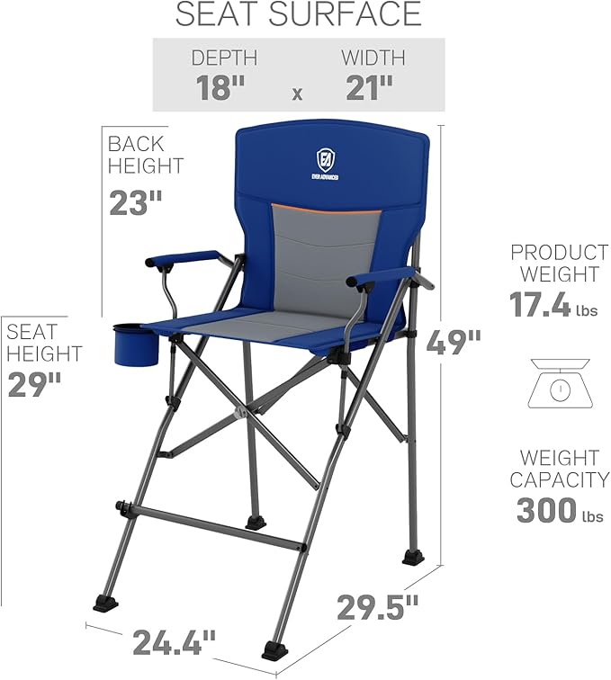 EVER ADVANCED 2 Pieces Tall Camping Camping Directors Chair with Cup Holder 31", Bar Height Folding Chair for Camping, Sports with Carry Bag, Mesh Pockets and Footrest, Heavy Duty 300 lbs, Blue