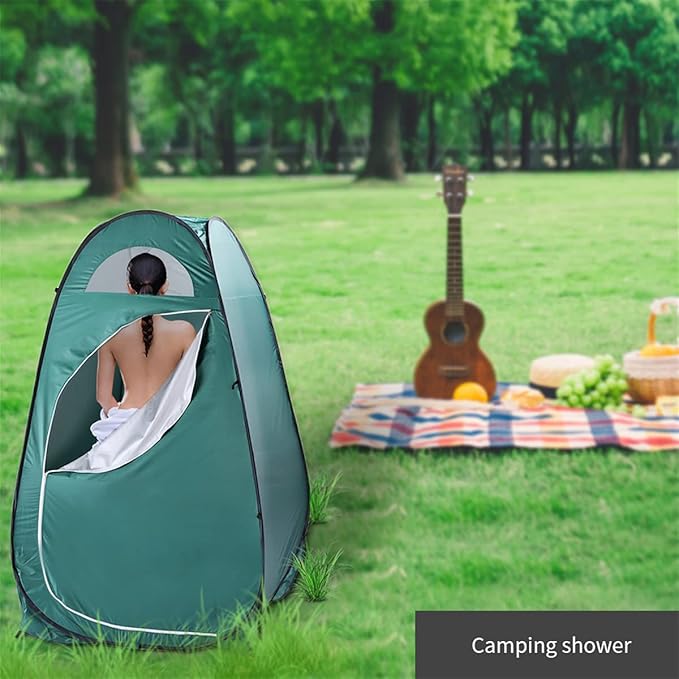 Pop Up Camping Shower Tent, Waterproof Privacy Tent for Portable Toilet, Shower and Changing Room for Outdoors, Rain Shelter with Window & Utility Accessories - Sturdy and Easy Fold (Army Green)