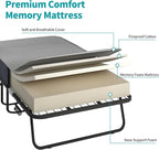 BALUS Folding Bed with Mattress, 75"x46" Rollaway Bed with Locking Casters and 5" Rebound Mattress, Metal Sturdy Twin Folding Frame for Storage, Foldable Single Bed for Bedroom/Guest Room(Standard)