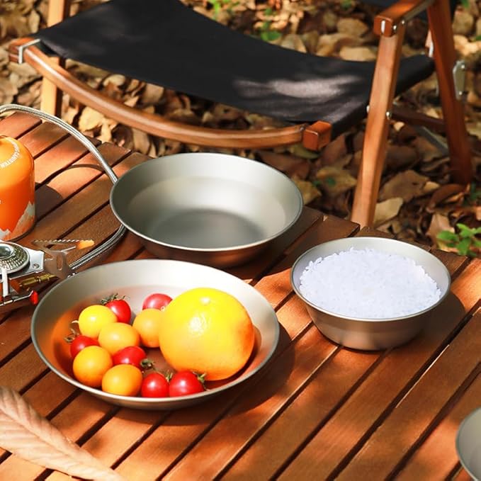 Pure Titanium Bowl 3-piece Set Outdoor Camping Portable Tableware Household Salad Plate