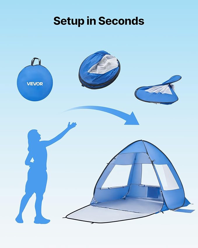 VEVOR Beach Tent Sun Shelter for 2 Person, UPF 50+ Protection, Portable Sun Shade Beach with Carrying Bag & Sand Pockets, Lightweight and Easy Setup Beach Umbrella for Camping Fishing Outdoor Picnic