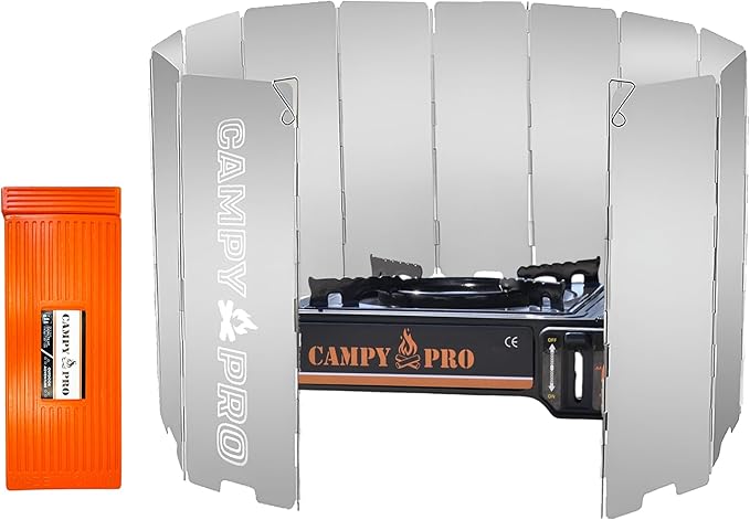 Portable Stove Windscreen – Lightweight 12-Plate Aluminum Windshield for Butane & Propane Camping Stoves, Backpacking Gear, Hiking & Picnic Cooking Essentials with Storage Box