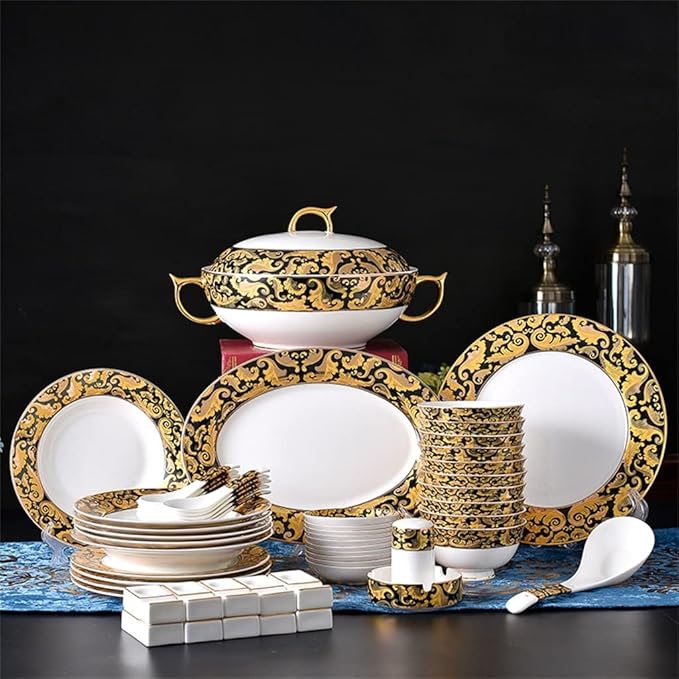Vintage 56 Chinese Tableware, Bone China Bowls, Chopsticks, Plate Sets, Household Party Utensils