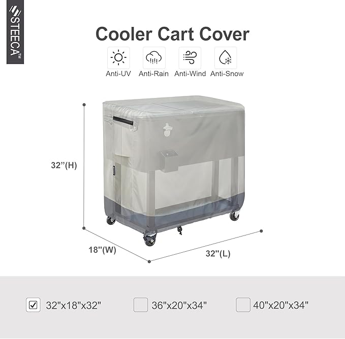 Waterproof Cooler Cart Cover Fits 65-80 Quart Patio Party Ice Chest Rolling Cooler, 32L x 18W x 32H inch