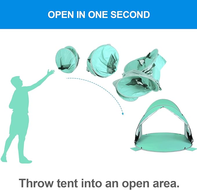 Wolfwise Pop up Beach Tent Sun Shelter with UPF50+ UV Protection, Instant Easy Setup Popup Beach Shade Canopy for 3 Person, Portable & Foldable with Carring Bag, 87 ×57×47 in, Mint Green