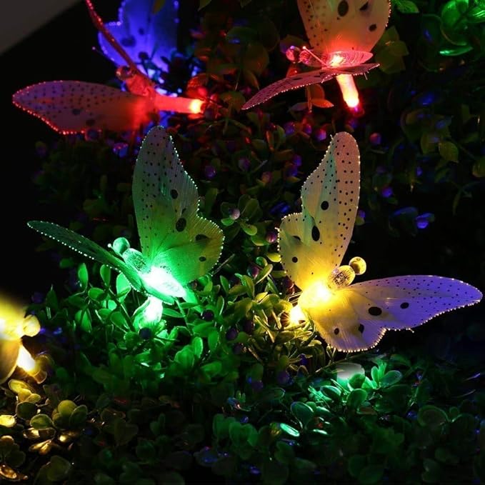 Butterfly Solar String Lights Outdoor, Waterproof 12 LED Solar Fairy Lights for Garden Patio Christmas Yard Party Camping Decor