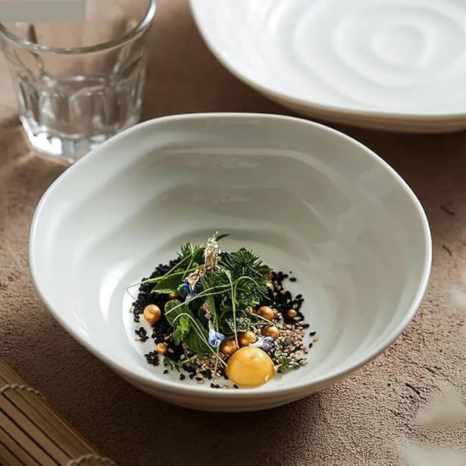 Camping Plates Dish Plates Ceramic Fruit Salad Plates Irregular Shape Dinner Plates Restaurant Solid Color Tableware Ramen Noodle Bowls Soup Bowls Decorative Plate(8.6 inch)