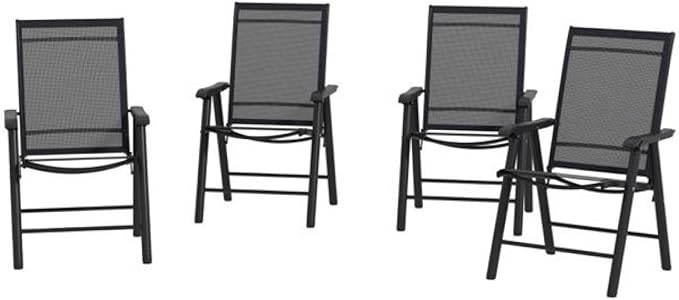 Folding Camping Chairs Set of 4, Portable Outdoor Chair with Armrests, Heavy Duty Steel Frame for Concerts, Fishing, Black