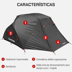 Lone Rider 2 Person Dome ADVTent - Lightweight Waterproof Shelter for Camping, Backpacking, Hiking - One Piece Pole Pitch System with Mesh Ventilation and Storage - Includes Carry Bag, Pegs, Awning