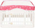 Dog Playpen Mesh Top Cover for 36" Inch Pet Playpen with 4 Panels,[ Note: Playpen Not Included] Dog Crate Cover Pet Tent Puppy Play Pen Cover, Ideal for Indoor/Outdoor Use. (Pink)