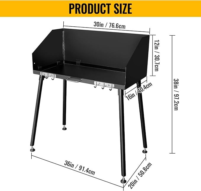 Carbon Steel Camp Cooking Table,30x16 Inch Dutch Oven Table,with Three-Sided Windscreen and Four Legs for Grill Travel Table Outdoor Picnic,Beach,BBQ,Backyards