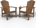 Stackable Adirondack Chair Set of 2, HDPE All-Weather Adirondack Chairs - Durable and Space Saving, Plastic Outdoor Fire Pit Chairs with Cup Holder,Wood