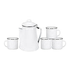 Stansport Enamel Percolator Coffee Pot & 4 Mug Set (11230-03), White
