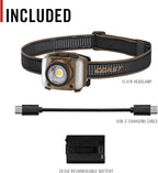 Coast FL97R Voice-Controlled 1200 Lumen Rechargeable LED Headlamp with Pure Beam® Spot & Flood, ARC Lighting, Red & Green Color Modes, Glide Focus™ Radial Arm Dial and USB-C Charge Port, Desert