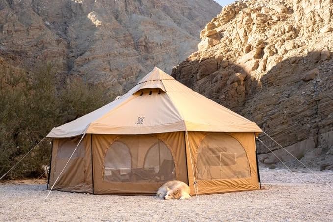 DOD Takenoko Bell Tent – Luxury 4-Season Glamping Tent | 150 sq ft Spacious Interior, Removable Floor, Canvo™ Roof, Mesh Walls, Full 360° Access | Premium Family Camping Shelter
