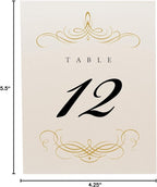 Decadent Flourish Wedding Table Numbers (Select Color/Quantity), Champagne, Gold, 1-200, Double Sided, Tent or Use in a Stand, Great for Parties & Restaurants - Made in the USA