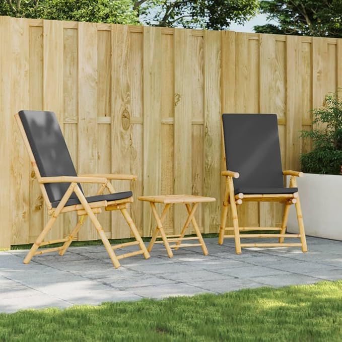 Folding Patio Reclining Chairs 2 pcs with Cushions Bamboo Lounge Chair Camping Chair Lawn Chairs Living Room Chairs for Bedroom Patio Outdoor Dining