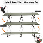 2-in-1 Ultralight Folding Camping Cot with Leg Extenders, Military Camping Cots Bed, Heavy Duty Folding Sleeping Camping Cot for Backpacking Hiking Travel Tent, Support 330 Lbs(Green)