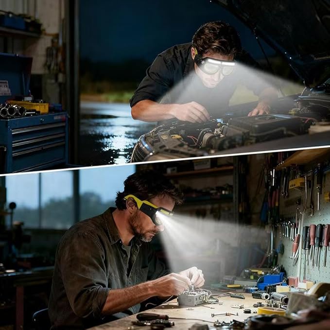 LED Glasses Rechargeable Headlight Glasses with Motion Sensor and Touch Control, Adjustable EDC Headlamp Flashlight Glasses with Lights, 5 Modes USB C Light up Hands-Free Glasses for Camping Emergency