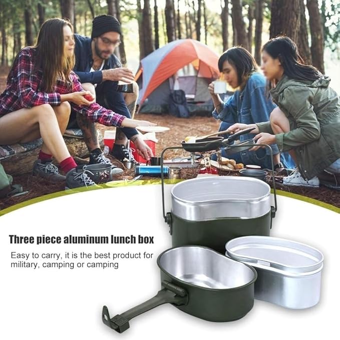 Camping Cookware 3 in 1 Outdoor Camping Lunch Box Tableware Hiking Picnic Survival Pot Bowl Portable Cookware Set Outdoor Picnic