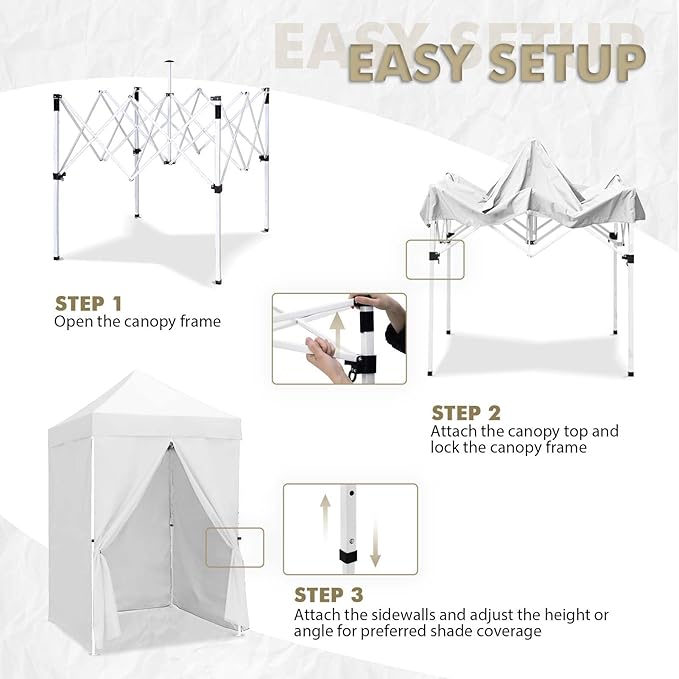 EAGLE PEAK 5x5 Instant Canopy with 4-Side Wall Panels, Small Pop up Portable Canopy Tent with Carry Bag, Light Weight Sun Shelter for Sports, Camping and Beach, White
