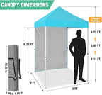 5x5 Pop Up Canopy Tent with One Sidewall, Instant Portable Beach Canopy, Outdoor Tent with Carry Bag for Camping, Sports, Tailgating, Events, Light Blue