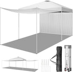 Outvita 10x10ft Ez Pop Up Canopy, Portable Instant Canopy Tent with 2pcs SideWalls and 4pcs Camping Upright Poles for Outdoor Events, Party, Wedding, Birthday,Graduation White