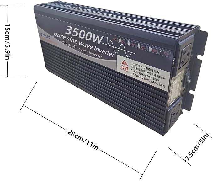 3500W Power Inverter 72V DC to 110V AC Converter with LED Display Dual AC Outlets Dual Fans Radiating for RV, Camp, Boat and Home Emergency Portable Pure Sine Wave Inverter (Smart Screen, 3500W 72V)