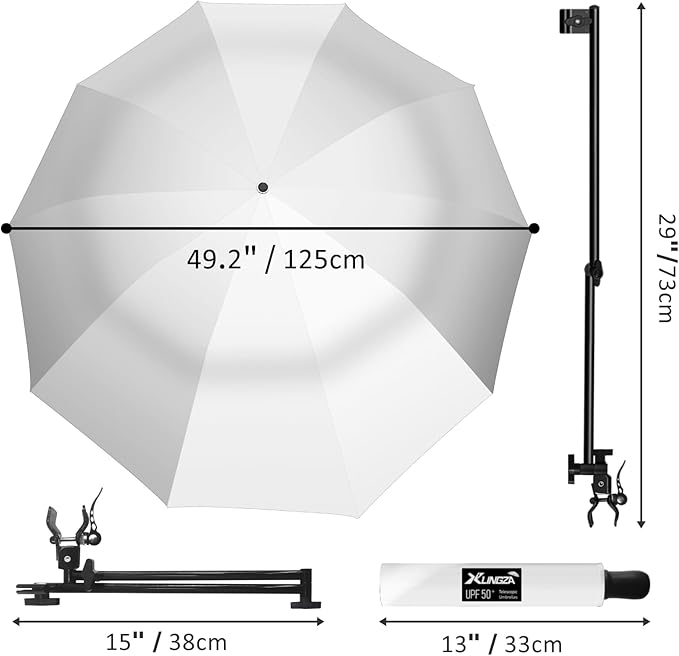 UPF 50+ UV Protection Beach Umbrella with Adjustable Universal Clamp
