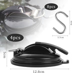OCR 4 Pack Vacuum Suction Cup, Heavy Duty Sucker Cup Anchor with 8 Securing S Hook, Car Tensioner for Camping Car Mount Tents Luggage Tarps Car Side Awning (Black)