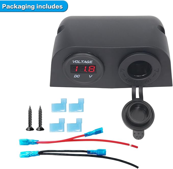 12/24V Multi-Functional 2-Hole Tent Panel Car Conversion Socket Cigarette Lighter Power Adapter+Digital Voltmeter Waterproof Socket Combination for Car Boat RV