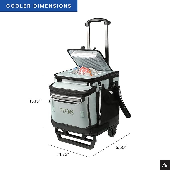 Titan Deep Freeze 60 (50+10) Can Wheeled Cooler - Collapsible Rolling Cooler with Wheels and All-Terrain Cart